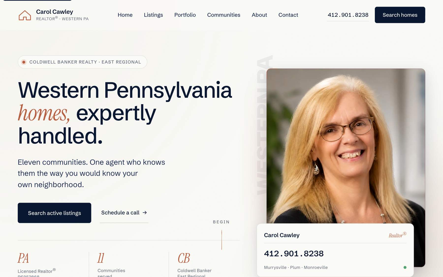 Carol Cawley Homes Western Pennsylvania real estate agent website by TMN Creative