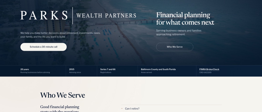 Parks Wealth Partners financial advisor website homepage