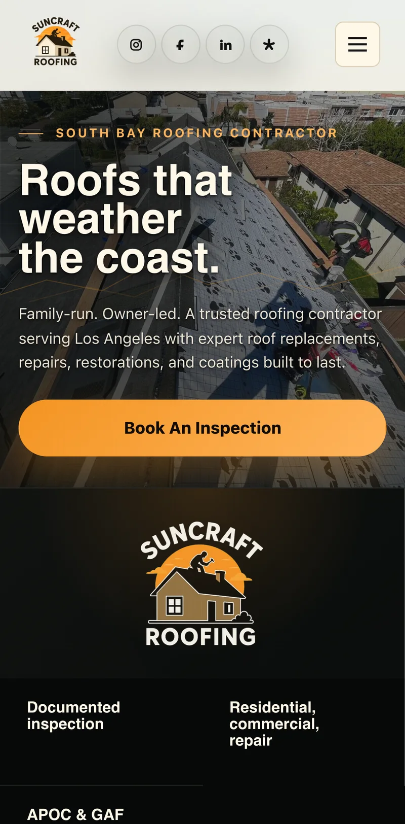 SunCraft Roofing contractor website homepage