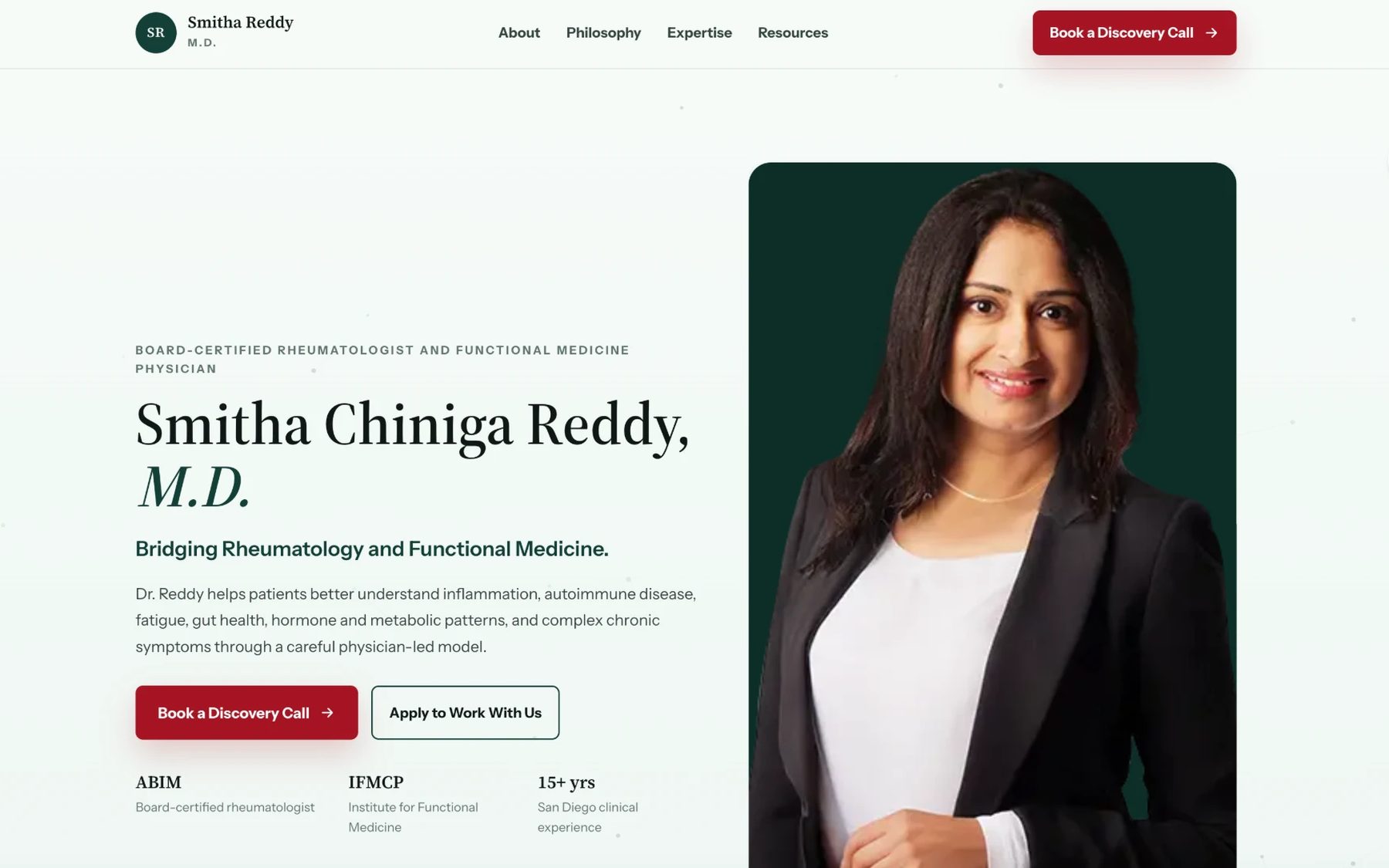 Smitha Reddy MD rheumatology and functional medicine website by TMN Creative