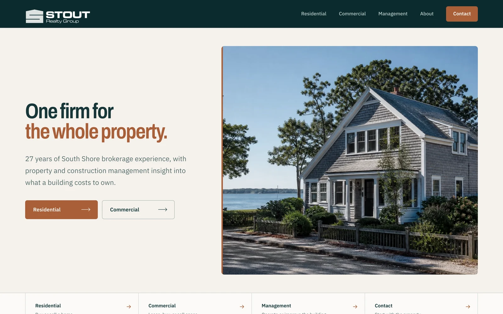 Stout Realty Group website by TMN Creative, with residential and commercial inquiry paths