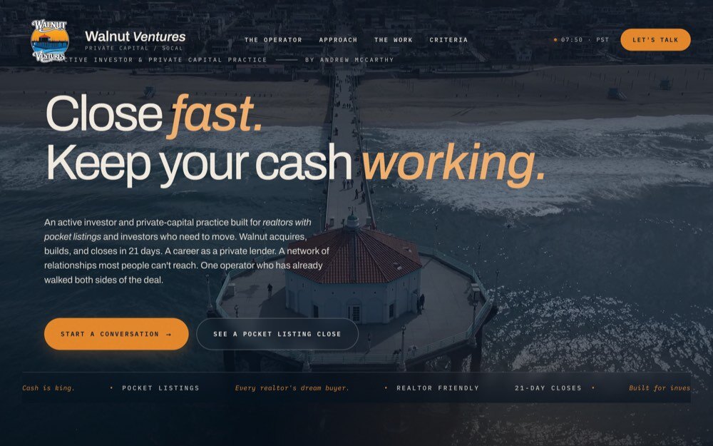 Walnut Ventures private capital firm website by TMN Creative